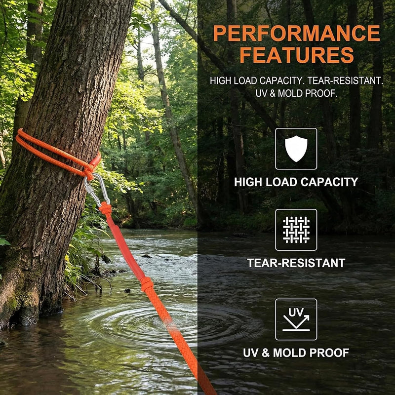 Laad afbeelding in Galerijviewer, Outdoor touw 20 m x 6 mm – gevlochten polypropyleen met karabijnhaak voor camping en vissen
