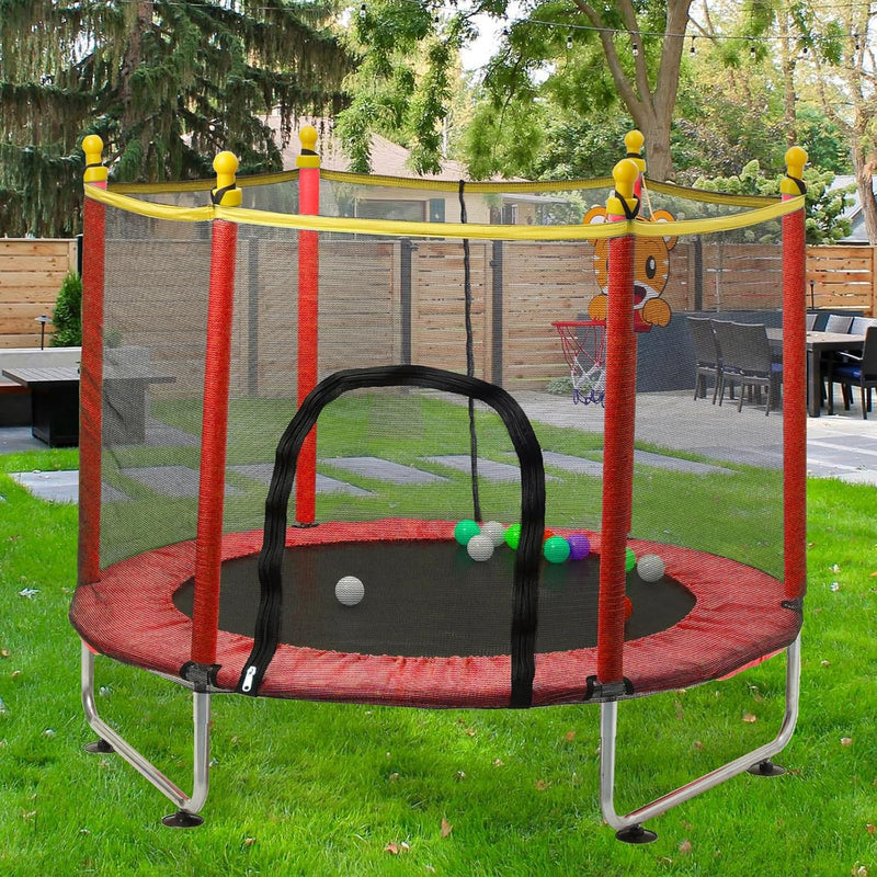 Załaduj obraz do przeglądarki galerii, Kindertrampoline 140 cm met veiligheidsnet en basketbalmand rood – trampoline – indoor outdoor
