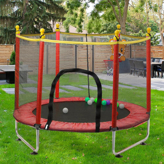Kindertrampoline 140 cm met veiligheidsnet en basketbalmand rood – trampoline – indoor outdoor