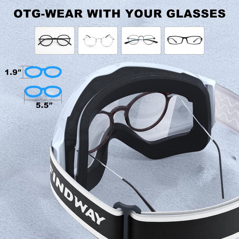 Load image into Gallery viewer, Findway Skibril,Skibrillen Dames Heren Volwassenen voor Brildragers OTG,UV Bescherming Anti Mist Ski Goggles Bolvormige Spiegel
