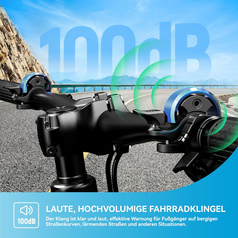 Load image into Gallery viewer, Fietsklingel voor stuur 19-25,4 mm luid en waterbestendig blauw – fietsbel – fietsklingel
