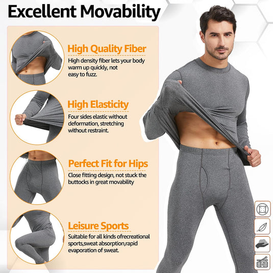 UNIQUEBELLA Functioneel ondergoed voor heren, ademend, ski-ondergoed voor mannen, winter, thermisch ondergoed voor joggen, fietsen, voetbal, skiën, motorfiets, warm