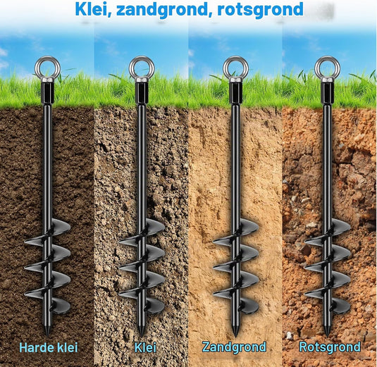 Grondankers 6 stuks 47 cm heavy duty met vaste ring – trampoline ankers – stormankers