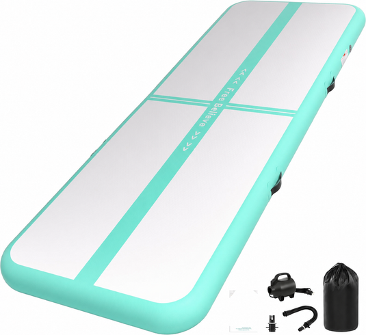 Opblaasbare turnmat 2-6 m – 10/15 cm dik – gymnastiekmat met 600W elektrische pomp – voor fitness, yoga en thuis