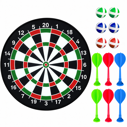 Dubbelzijdig kinderdartbord 66 cm met klittenballen en dierenmotief – dartspel – mikspel