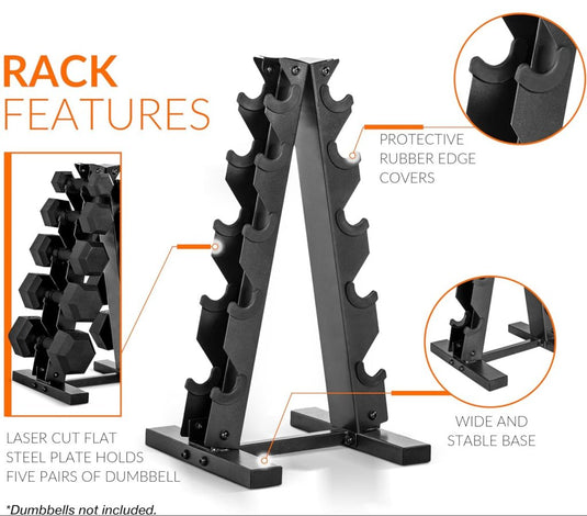 A-frame halterrek zwart voor 5 paar dumbbells - happygetfit.com