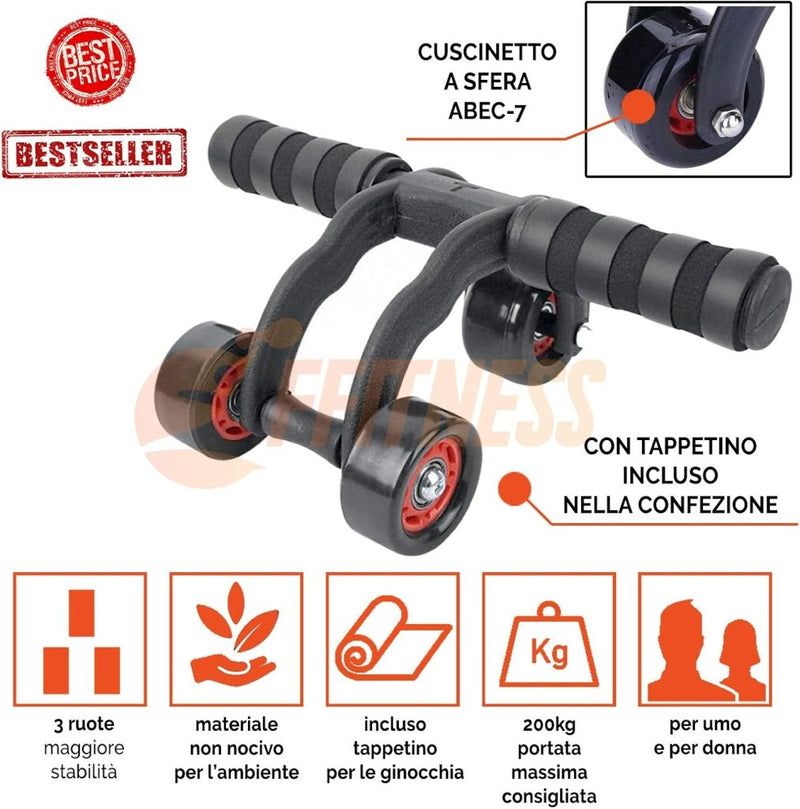 Load image into Gallery viewer, Ab roller met 3 wielen en kniemat tot 100 kg – buikspiertrainer – ab wheel - happygetfit.com
