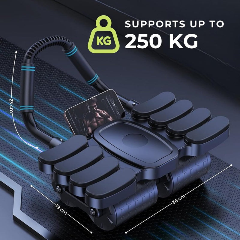 Załaduj obraz do przeglądarki galerii, Ab roller met automatische rebound elleboogsteun en telefoonhouder – buikspiertrainer – ab wheel - happygetfit.com
