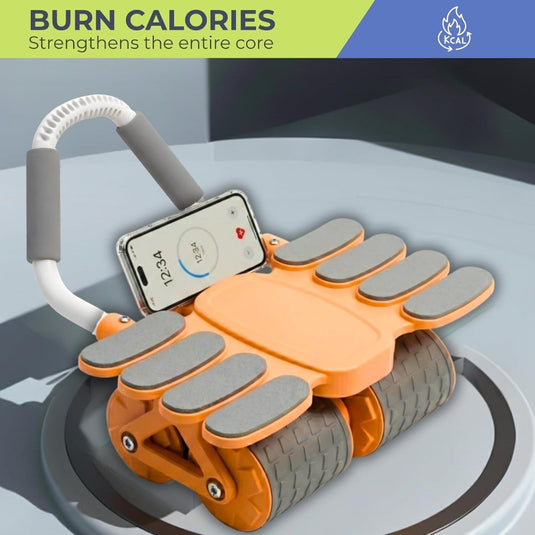 Ab roller met automatische rebound elleboogsteun en telefoonhouder – buikspiertrainer – ab wheel - happygetfit.com