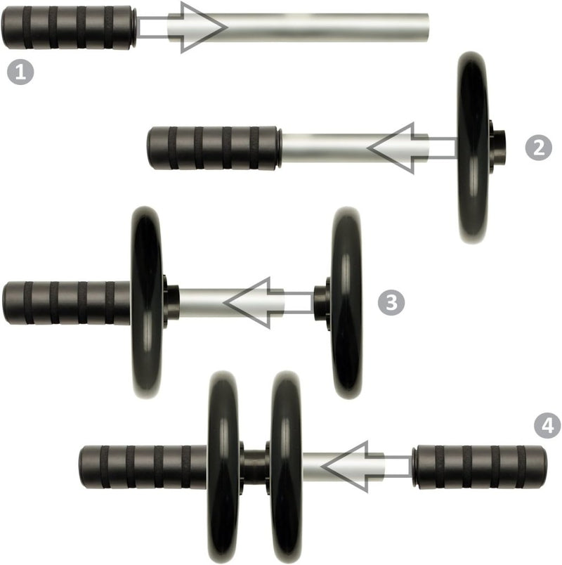 Załaduj obraz do przeglądarki galerii, Ab roller met dubbele wielen en kniemat tot 150 kg – buikspiertrainer – ab wheel - happygetfit.com
