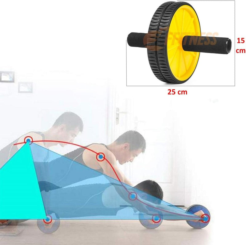 Chargez l'image dans la visionneuse de la galerie, Ab roller met dubbele wielen handgrepen en kniemat geel – buikspiertrainer – ab wheel - happygetfit.com
