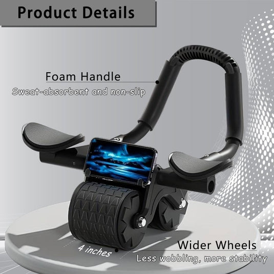 Ab roller met elleboogsteun automatische terugslag en dubbele wielen – buikspiertrainer – ab wheel - happygetfit.com