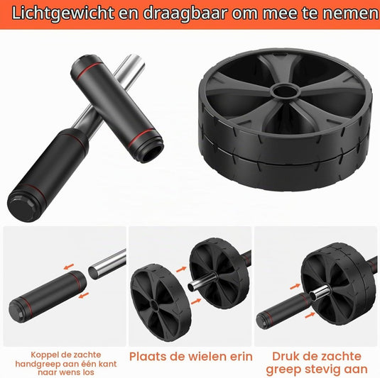 Ab roller met verstelbare dubbele wielen en kniemat tot 200 kg – buikspiertrainer – ab wheel - happygetfit.com
