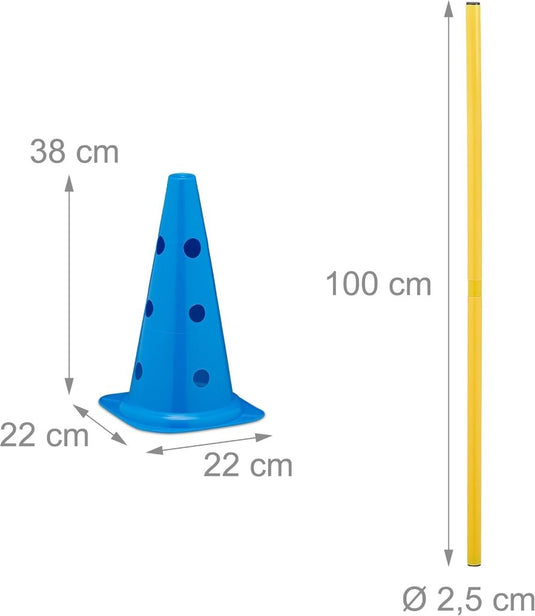 Agility hindernisset 18-delig met 12 pionnen en 6 stokken – hondentraining – sporthorden - happygetfit.com