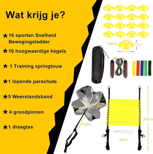Agility voetbaltrainingsset met ladder 8 meter - happygetfit.com