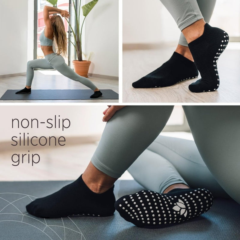 Load image into Gallery viewer, All Things Accessory Pilates Grip Socks for Women, Non-Slip Socks with Grippers for Yoga Barre Hospital, 3 Pairs Size 6-10 (Black) - happygetfit.com
