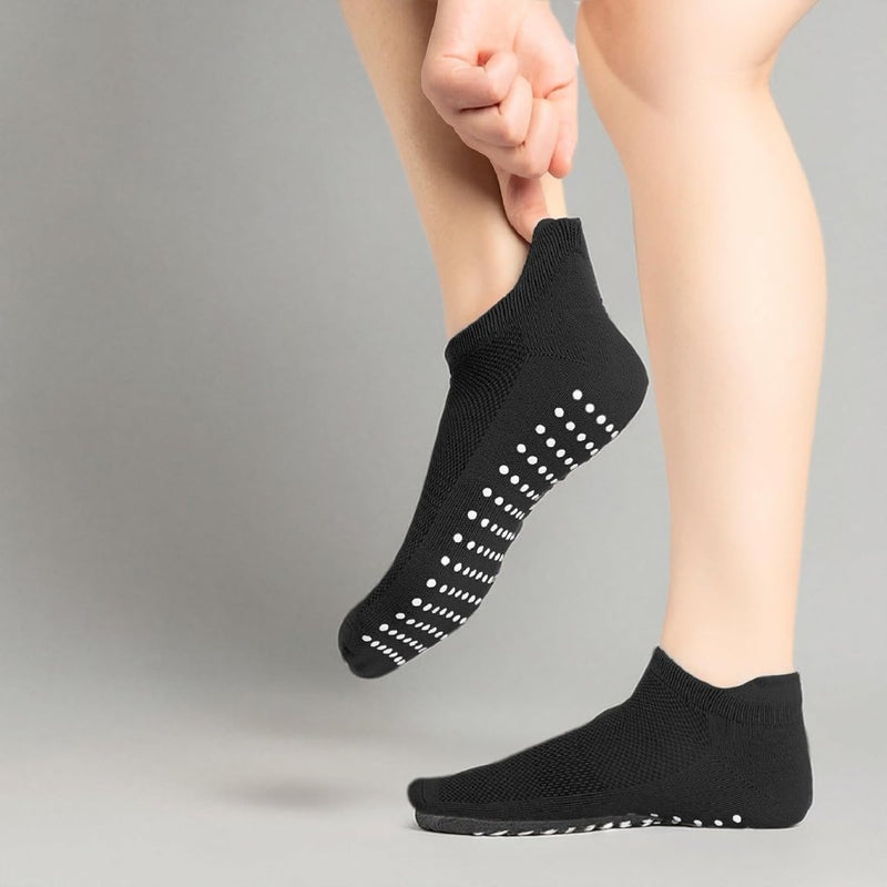 Load image into Gallery viewer, All Things Accessory Pilates Grip Socks for Women, Non-Slip Socks with Grippers for Yoga Barre Hospital, 3 Pairs Size 6-10 (Black) - happygetfit.com
