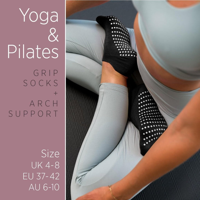 Load image into Gallery viewer, All Things Accessory Pilates Grip Socks for Women, Non-Slip Socks with Grippers for Yoga Barre Hospital, 3 Pairs Size 6-10 (Black) - happygetfit.com
