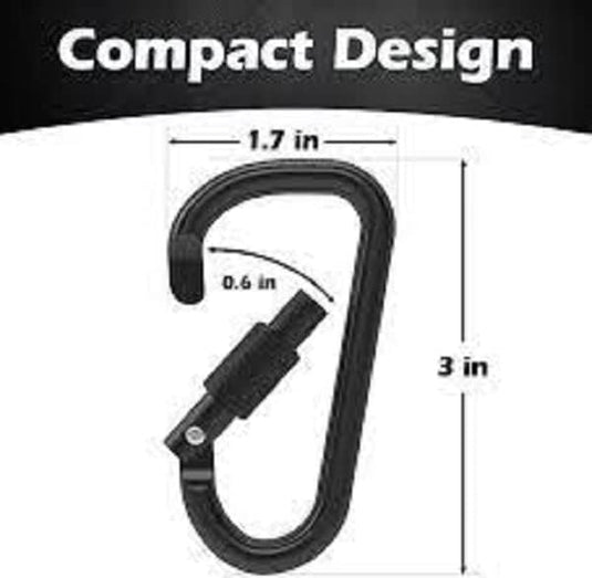 Aluminum Carabiner w/Lock 3 Inch | D Shape Heavy Duty Buckle | Small Carabiner Clip, Key Ring, Backpack Clip - happygetfit.com