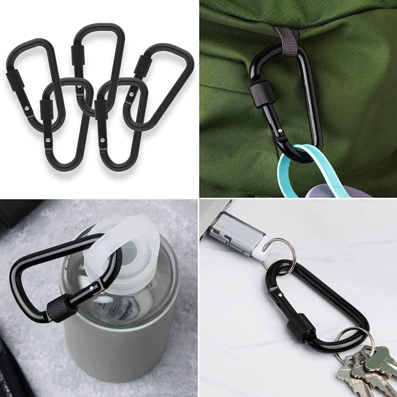 Load image into Gallery viewer, Aluminum Carabiner w/Lock 3 Inch | D Shape Heavy Duty Buckle | Small Carabiner Clip, Key Ring, Backpack Clip - happygetfit.com
