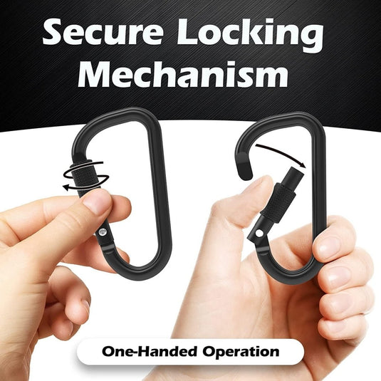 Aluminum Carabiner w/Lock 3 Inch | D Shape Heavy Duty Buckle | Small Carabiner Clip, Key Ring, Backpack Clip - happygetfit.com
