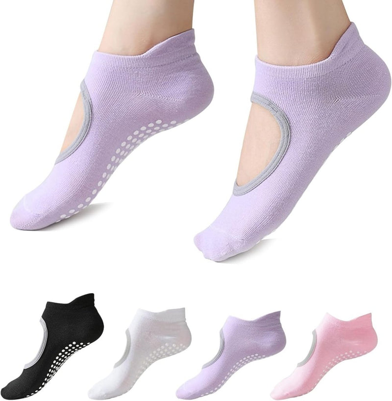 Laad afbeelding in Galerijviewer, Antislip sokken dames 4 paar maat 35-40 met siliconen grip – yoga pilates trampoline sokken - happygetfit.com
