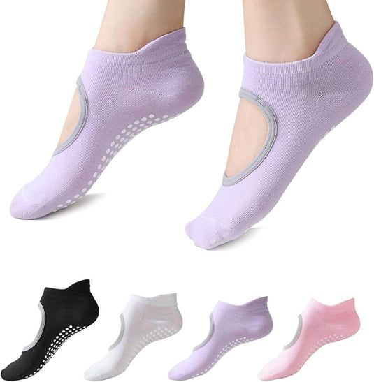 Antislip sokken dames 4 paar maat 35-40 met siliconen grip – yoga pilates trampoline sokken - happygetfit.com