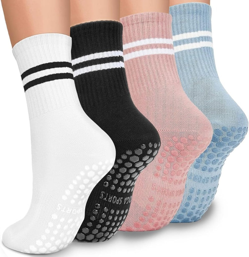 Laad afbeelding in Galerijviewer, Antislip sokken dames 4 paar maat 35-40 met siliconen grip – yoga pilates trampoline sokken - happygetfit.com
