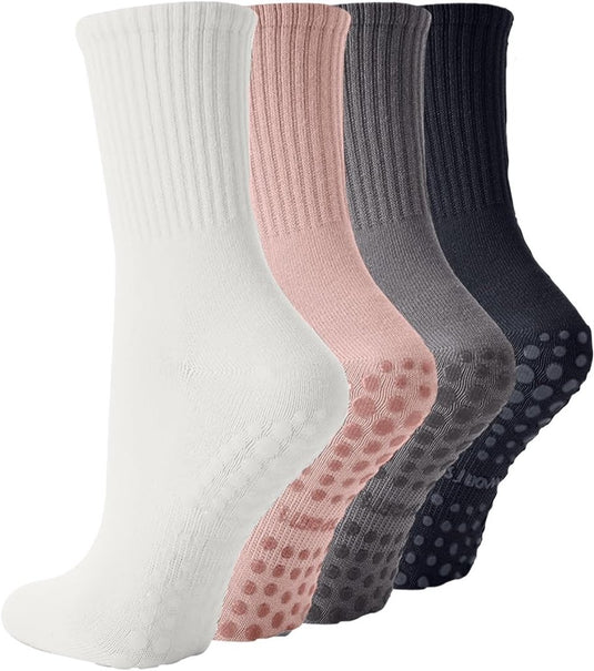 Antislip yogasokken 4 paar van ademend katoen met siliconen grip en dubbele strepen voor pilates en dansen – gripsokken – balletslokken - happygetfit.com