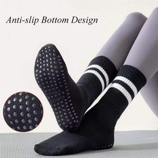 Antislip yogasokken 4 paar van ademend katoen met siliconen grip en dubbele strepen voor pilates en dansen – gripsokken – balletslokken - happygetfit.com
