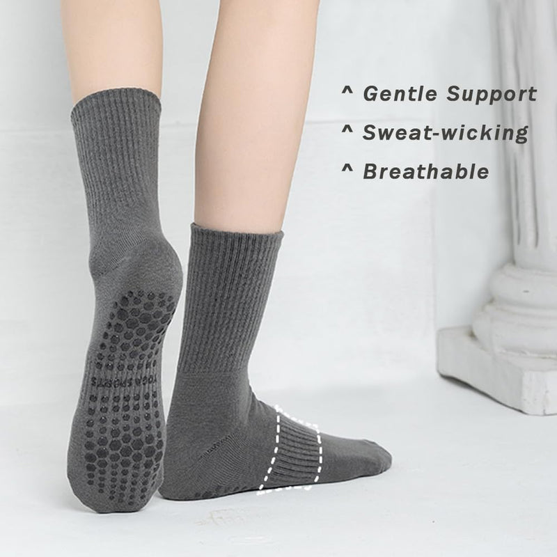 Laad afbeelding in Galerijviewer, Antislip yogasokken 4 paar van ademend katoen met siliconen grip en dubbele strepen voor pilates en dansen – gripsokken – balletslokken - happygetfit.com
