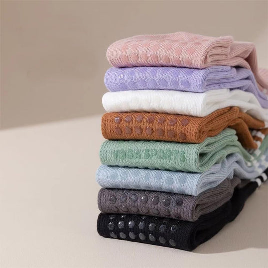 Antislip yogasokken 4 paar van ademend katoen met siliconen grip en dubbele strepen voor pilates en dansen – gripsokken – balletslokken - happygetfit.com