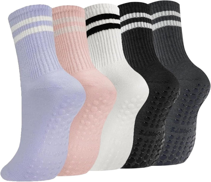 Laad afbeelding in Galerijviewer, Antislip yogasokken 4 paar van ademend katoen met siliconen grip en dubbele strepen voor pilates en dansen – gripsokken – balletslokken - happygetfit.com
