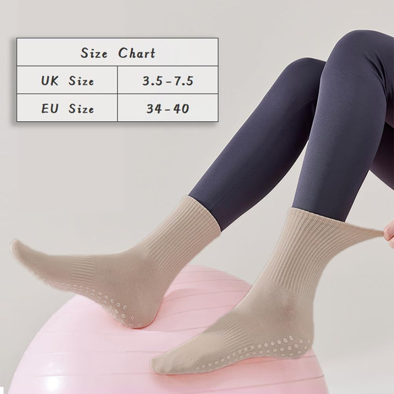 Laad afbeelding in Galerijviewer, Antislip yogasokken 4 paar van ademend katoen met siliconen grip en dubbele strepen voor pilates en dansen – gripsokken – balletslokken - happygetfit.com
