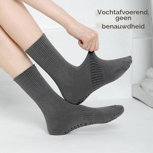 Antislip yogasokken 4 paar van ademend katoen met siliconen grip en dubbele strepen voor pilates en dansen – gripsokken – balletslokken - happygetfit.com