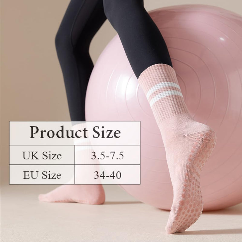 Laad afbeelding in Galerijviewer, Antislip yogasokken 4 paar van ademend katoen met siliconen grip en dubbele strepen voor pilates en dansen – gripsokken – balletslokken - happygetfit.com
