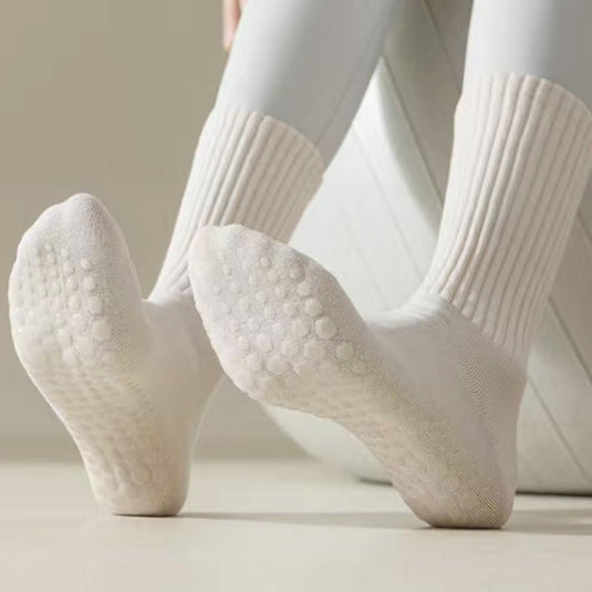 Antislip yogasokken 4 paar van ademend katoen met siliconen grip en dubbele strepen voor pilates en dansen – gripsokken – balletslokken - happygetfit.com