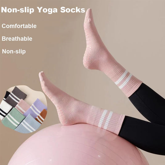 Antislip yogasokken 4 paar van ademend katoen met siliconen grip en dubbele strepen voor pilates en dansen – gripsokken – balletslokken - happygetfit.com