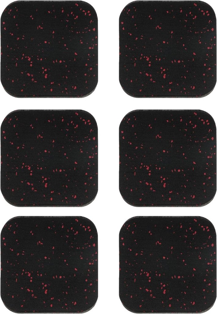 Laad afbeelding in Galerijviewer, Antivibratie matten 6 stuks 10 x 10 x 1 cm zwart-rood – vloerbeschermers – fitnessapparatuur accessoires - happygetfit.com
