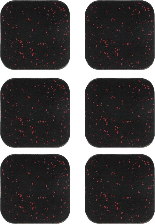 Antivibratie matten 6 stuks 10 x 10 x 1 cm zwart-rood – vloerbeschermers – fitnessapparatuur accessoires - happygetfit.com