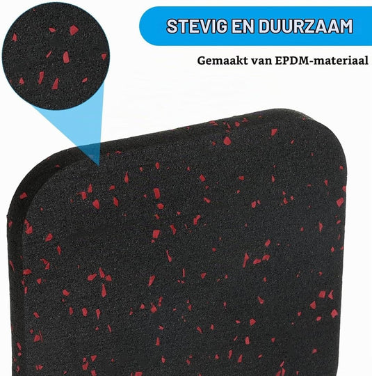 Antivibratie matten 6 stuks 10 x 10 x 1 cm zwart-rood – vloerbeschermers – fitnessapparatuur accessoires - happygetfit.com