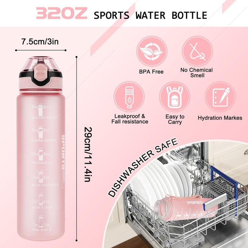Laad afbeelding in Galerijviewer, AOHAN 32 oz Water Bottles with Time Marker BPA Free Sport Drinking Bottle with Straw, Dishwasher Safe Lock Cover Leakproof Motivational Water Bottle Non-Toxic Canteen Bottle (Light Pink) - happygetfit.com
