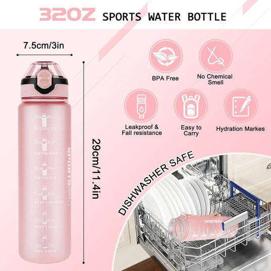 AOHAN 32 oz Water Bottles with Time Marker BPA Free Sport Drinking Bottle with Straw, Dishwasher Safe Lock Cover Leakproof Motivational Water Bottle Non-Toxic Canteen Bottle (Light Pink) - happygetfit.com