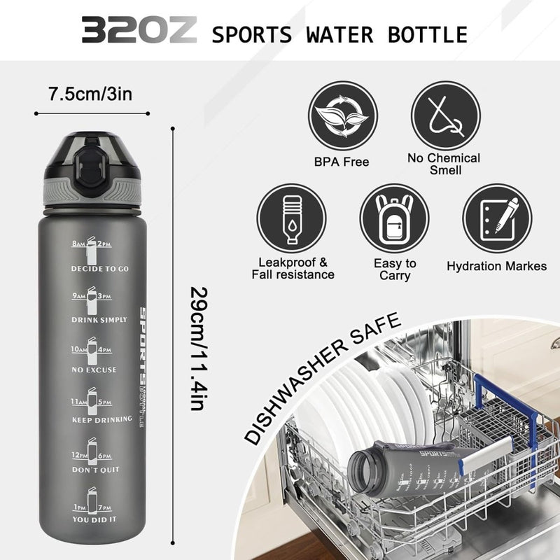 Laad afbeelding in Galerijviewer, AOHAN 32 oz Water Bottles with Time Marker BPA Free Sport Drinking Bottle with Straw, Dishwasher Safe Lock Cover Leakproof Motivational Water Bottle Non-Toxic Canteen Bottle (Matte Grey) - happygetfit.com
