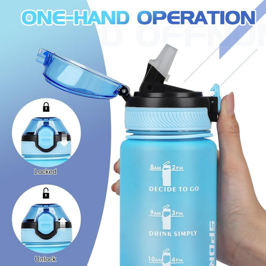 AOHAN 32 oz Water Bottles with Time Marker BPA Free Sport Drinking Bottle with Straw, Dishwasher Safe Lock Cover Leakproof Motivational Water Bottle Non-Toxic Canteen Bottle (Haze Blue) - happygetfit.com