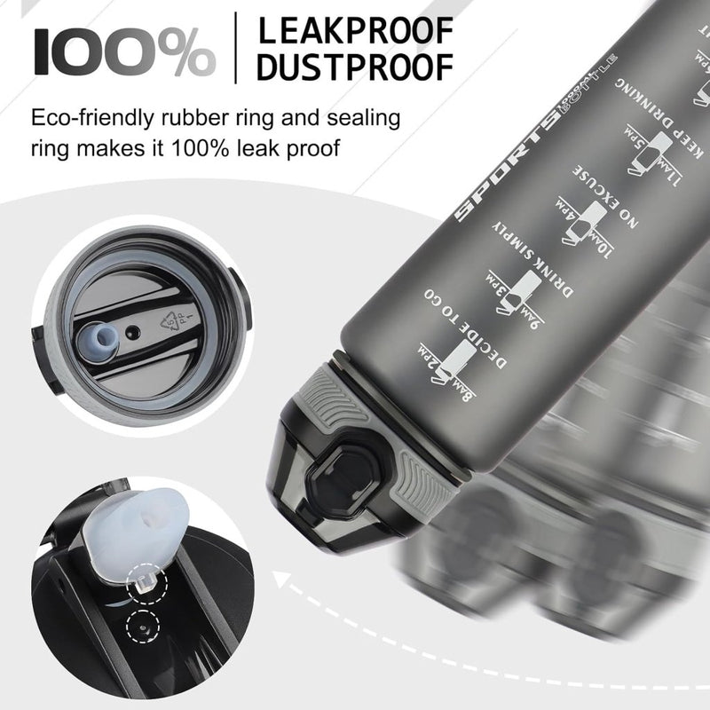 Laad afbeelding in Galerijviewer, AOHAN 32 oz Water Bottles with Time Marker BPA Free Sport Drinking Bottle with Straw, Dishwasher Safe Lock Cover Leakproof Motivational Water Bottle Non-Toxic Canteen Bottle (Matte Grey) - happygetfit.com
