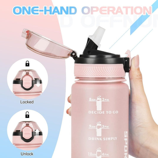 AOHAN 32 oz Water Bottles with Time Marker BPA Free Sport Drinking Bottle with Straw, Dishwasher Safe Lock Cover Leakproof Motivational Water Bottle Non-Toxic Canteen Bottle (Pink Blue) - happygetfit.com