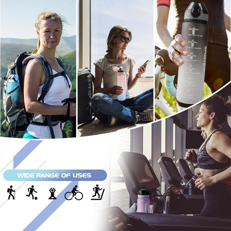 Load image into Gallery viewer, AOHAN 32 oz Water Bottles with Time Marker BPA Free Sport Drinking Bottle with Straw, Dishwasher Safe Lock Cover Leakproof Motivational Water Bottle Non-Toxic Canteen Bottle (Haze Blue) - happygetfit.com
