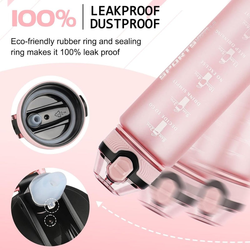 Laad afbeelding in Galerijviewer, AOHAN 32 oz Water Bottles with Time Marker BPA Free Sport Drinking Bottle with Straw, Dishwasher Safe Lock Cover Leakproof Motivational Water Bottle Non-Toxic Canteen Bottle (Light Pink) - happygetfit.com
