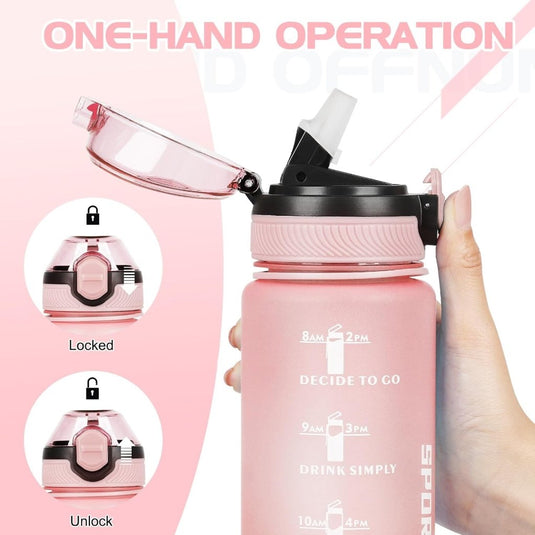 AOHAN 32 oz Water Bottles with Time Marker BPA Free Sport Drinking Bottle with Straw, Dishwasher Safe Lock Cover Leakproof Motivational Water Bottle Non-Toxic Canteen Bottle (Light Pink) - happygetfit.com